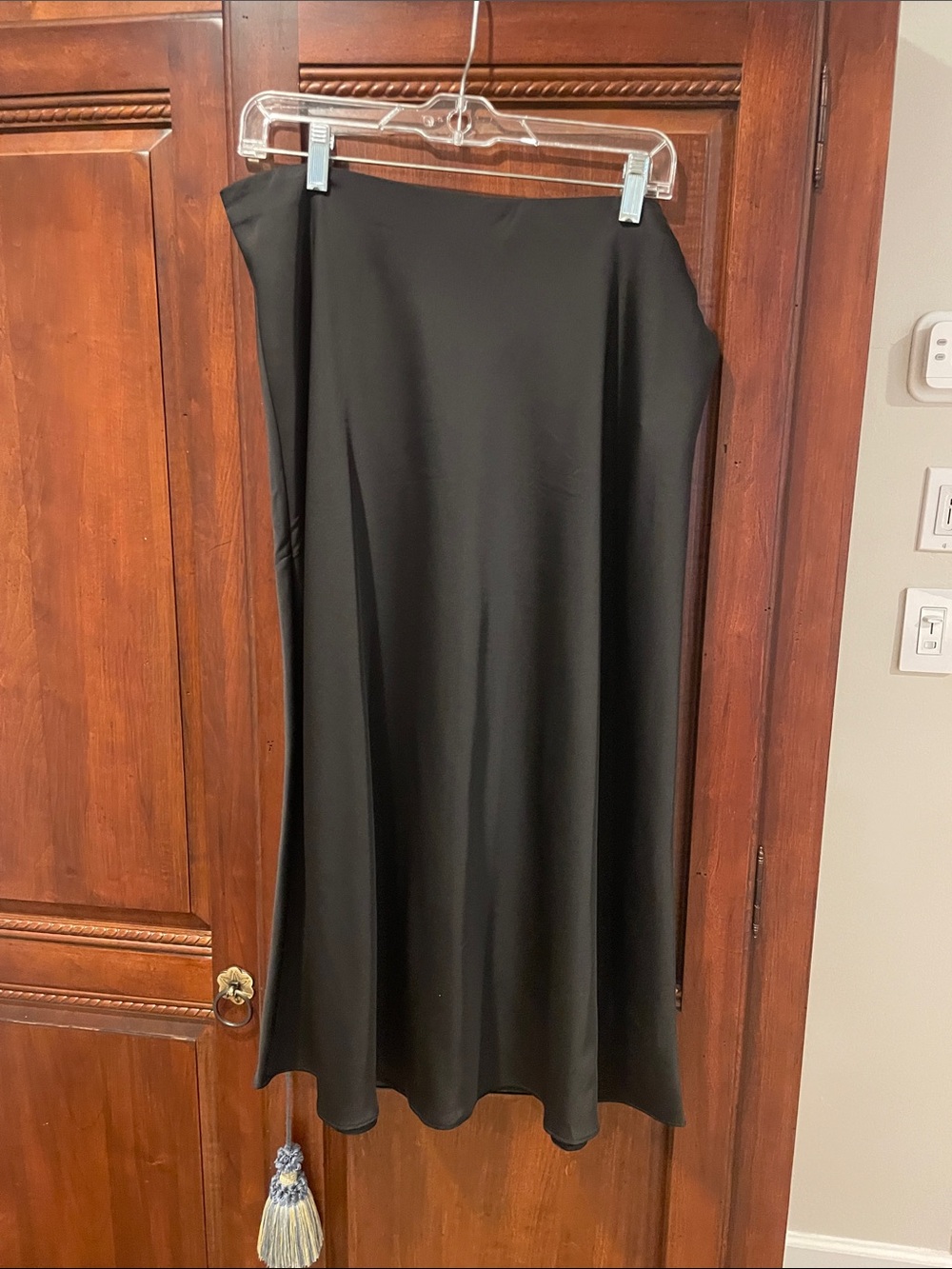J. Crew Black Satin Midi Slip Skirt